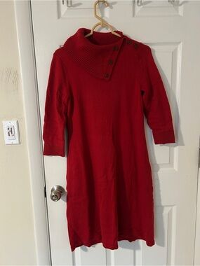Talbots Cherry Red Donegal Collar Sweater Dress